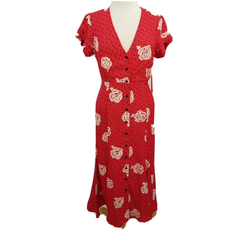 Capulet Elie Button Up Midi Dress Roses Polka Dot